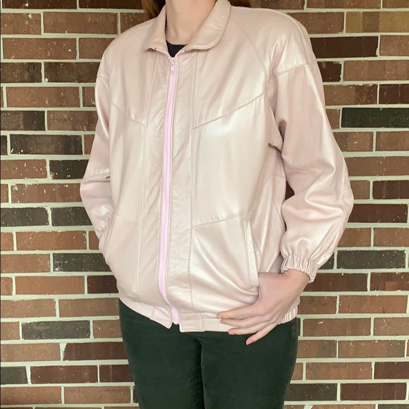 80s Pink Metallic Leather Jacket - Picture 4 of 5